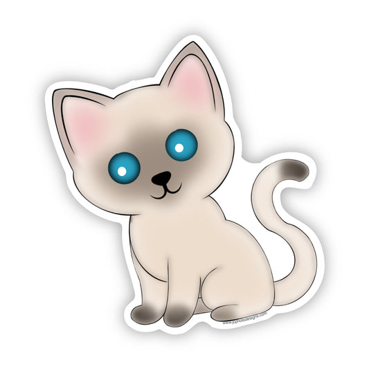 Baby Siamese Cat Sticker with Blue Eyes - Cute Feline Sticker