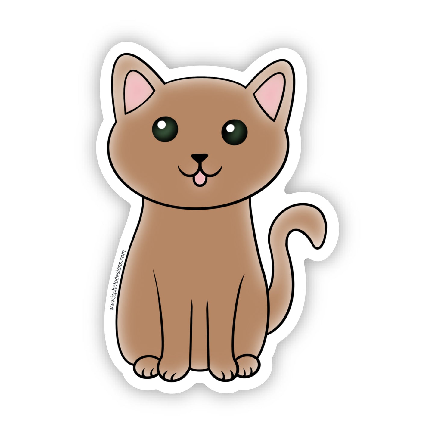 Adorable Brown Kitty Sticker - Cute Green-Eyed Cat Sticker