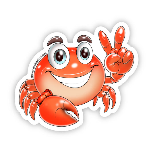 Cheerful Crab Peace Sign Sticker - Vibrant Aquatic Creature Sticker