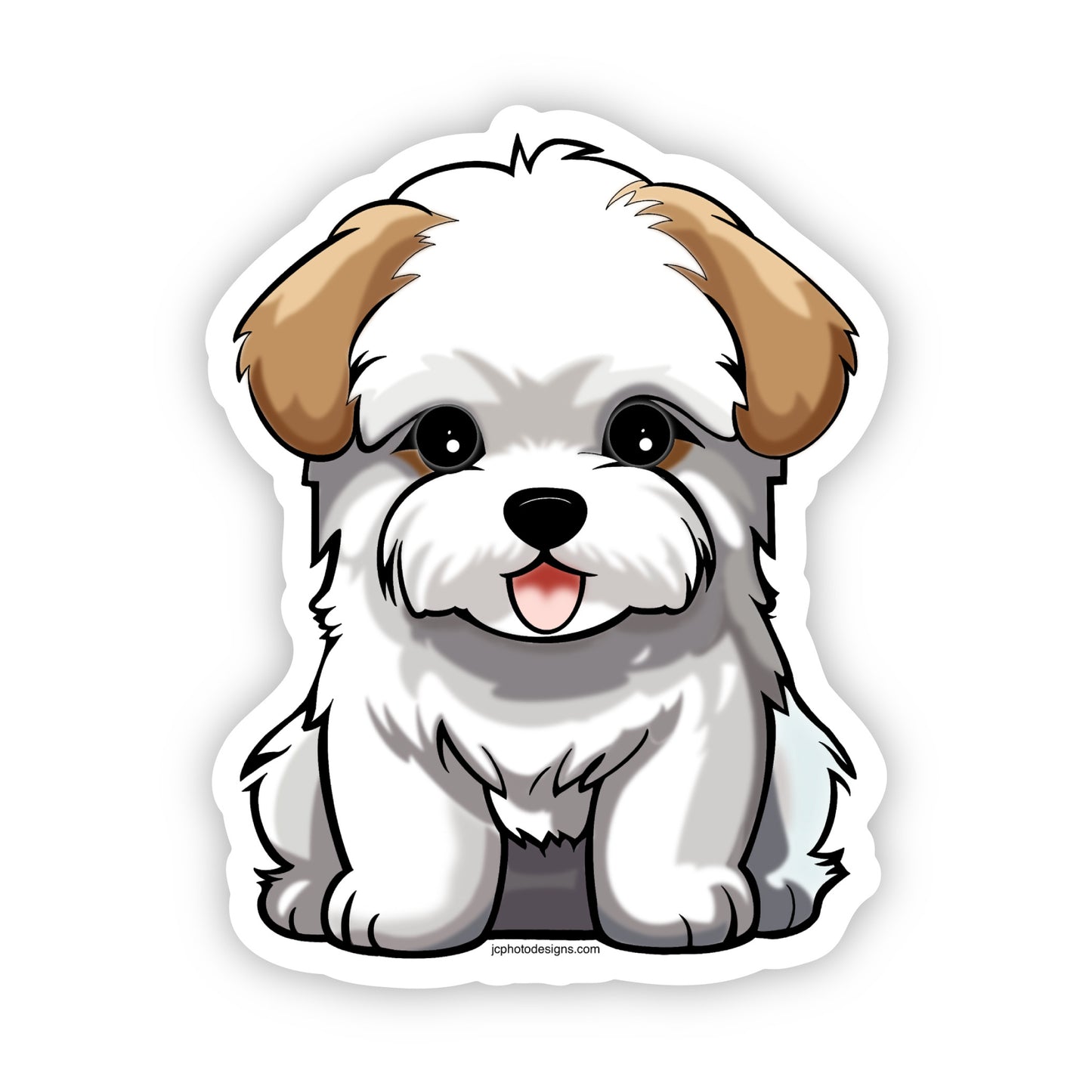 Fluffy White and Tan Maltese Puppy Sticker – Adorable Dog Decal