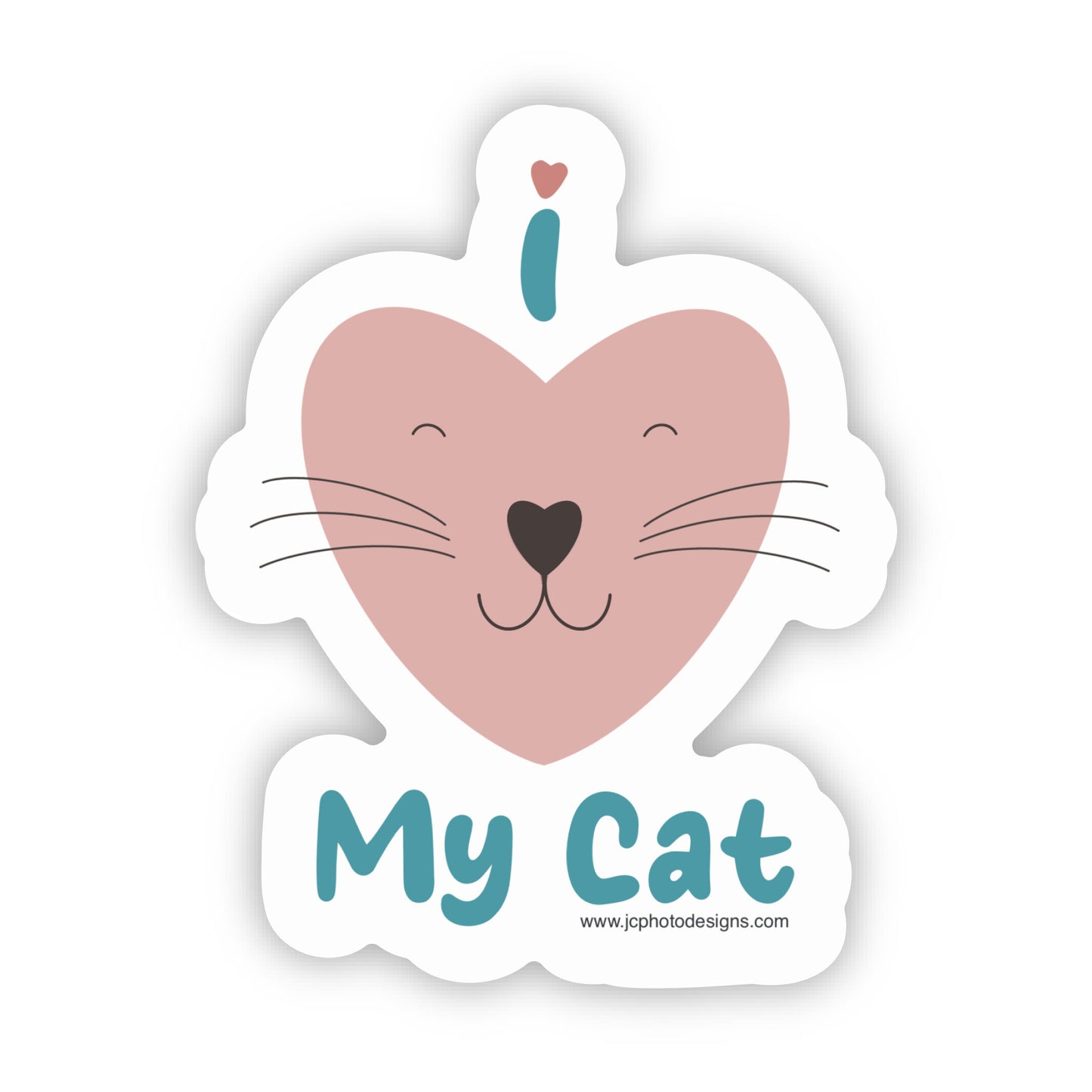 Heart-Faced ‘I Love My Cat’ Sticker - Pastel Cat Lover Sticker