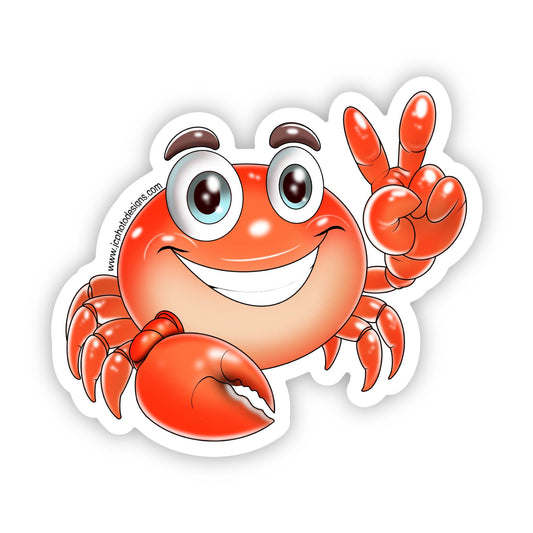 Cheerful Crab Peace Sign Sticker - Vibrant Aquatic Creature Sticker - JC Designs