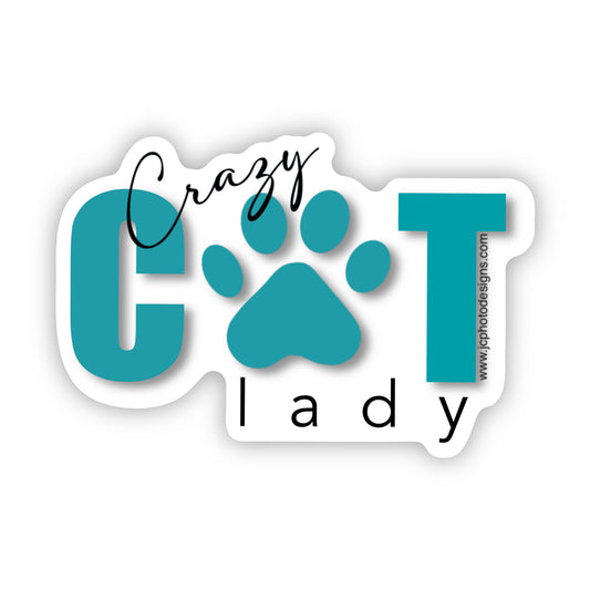 Crazy Cat Lady Teal Paw Print Sticker - for Proud Cat Owner