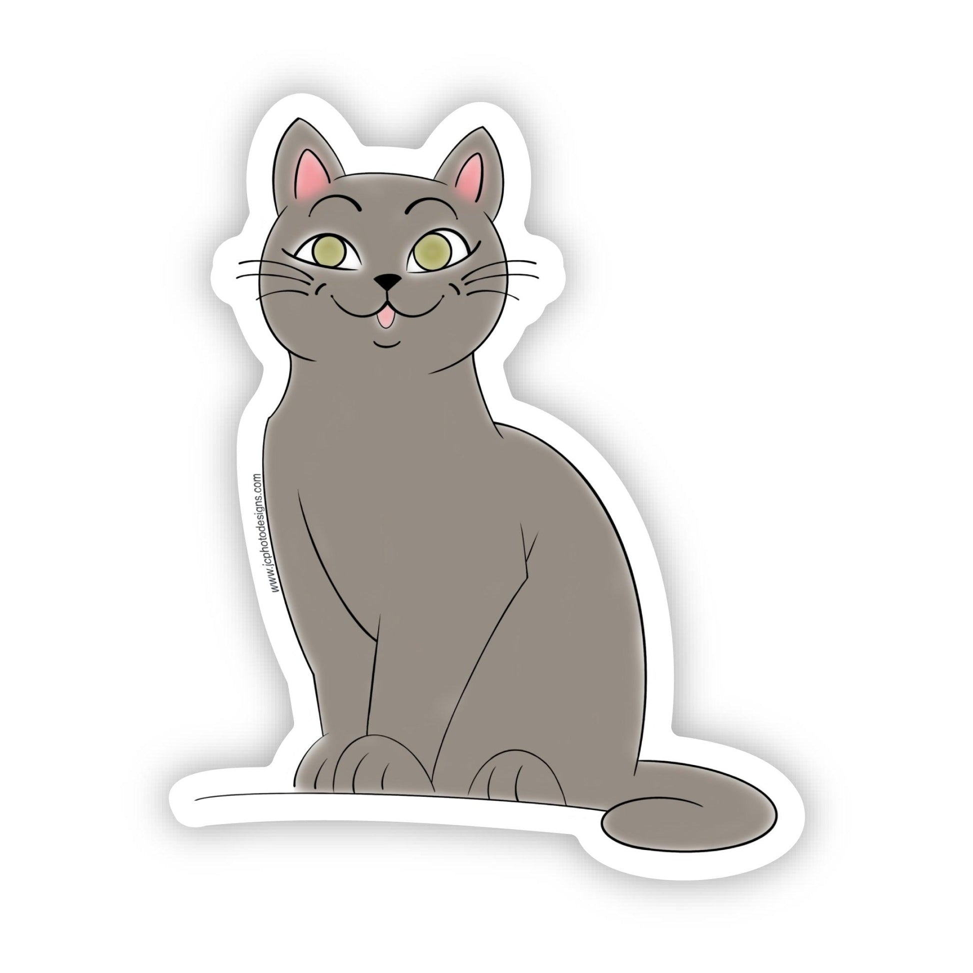 Green-Eyed Grey Cat Sticker - Elegant Feline Sticker - JC Designs
