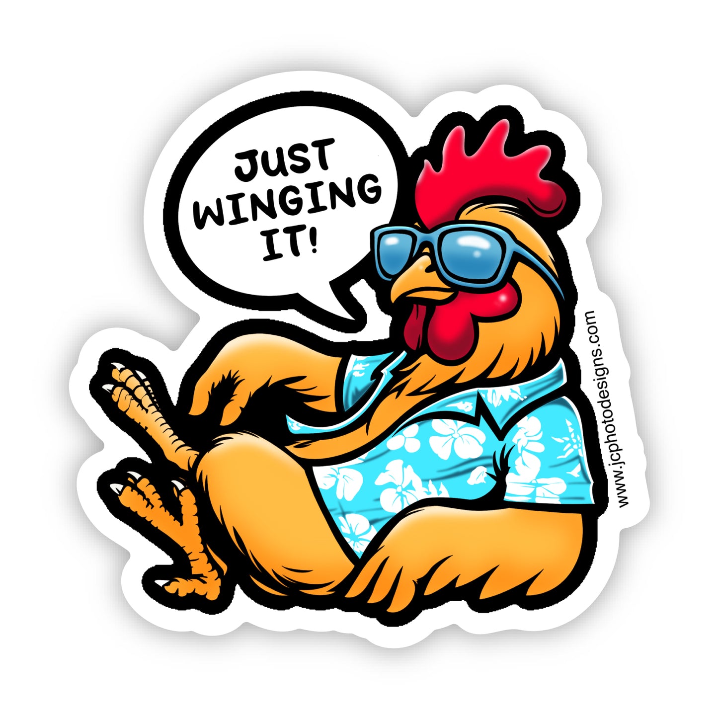 Cool Chicken ‘Just Winging It!’ Sticker - Relaxed Hawaiian Vibe Sticker