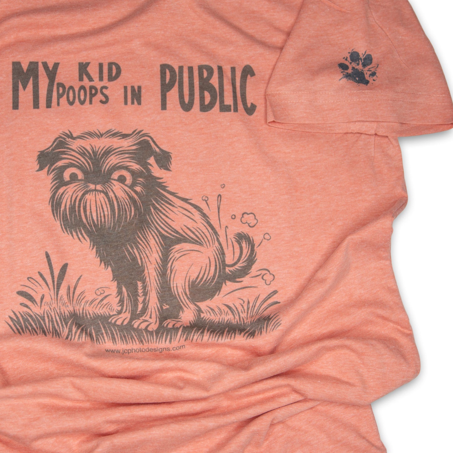 Humorous Brussels Griffon Heather Sunset Unisex T-Shirt - 'My Kid Poops in Public'