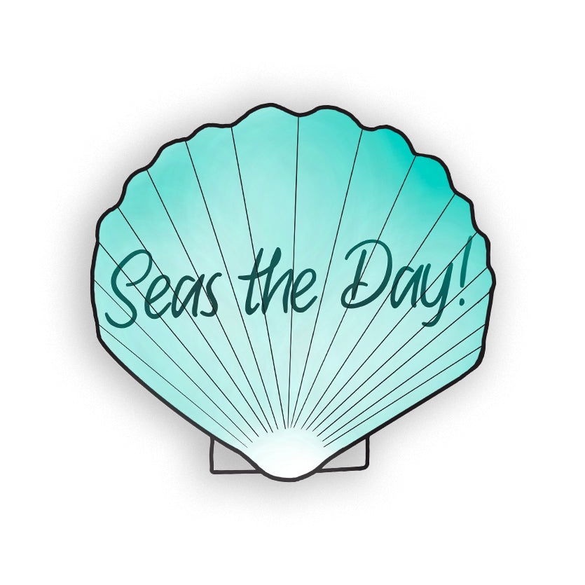 Turquoise ‘Seas the Day’ Seashell Sticker - Motivational Ocean Sticker