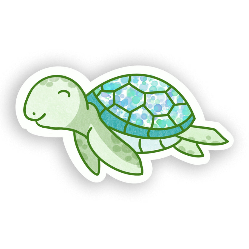 Smiling Sea Turtle Sticker with Mosaic Shell - Peaceful Ocean Sticker