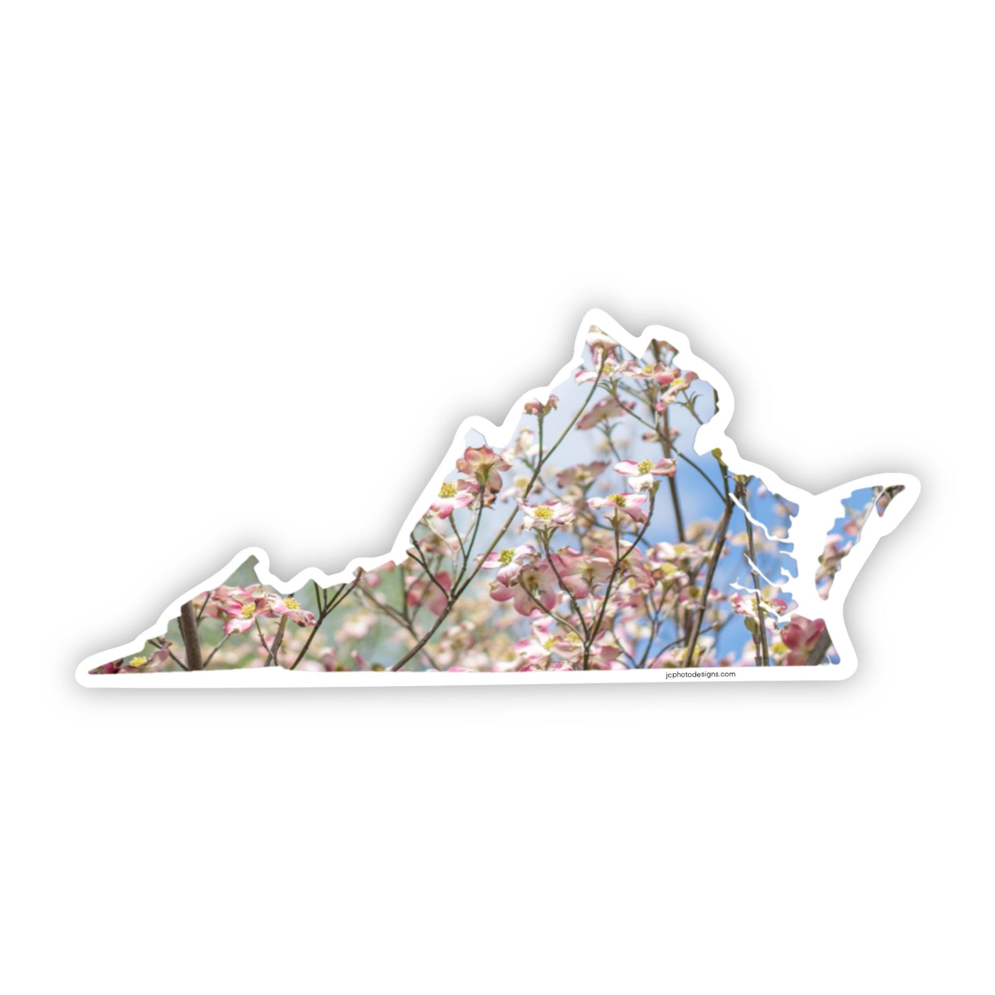 Virginia Flowering Dogwood State-Shaped Sticker - Scenic Nature Decal - JC Designs